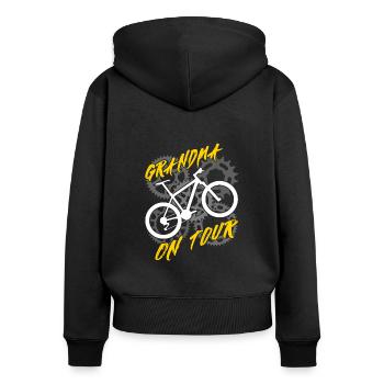 Oma auf Radtour Großmutter fährt Fahrrad - Frauen Premium Bio Zip Hoodie - Schwarz - Hinten - Julia (174cm)