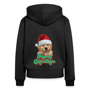 Cadeau de Noël Mignon Drôle de chien Chapeau de Père Noël Joyeux Noël - Sweat à capuche zippé Premium bio Femme - noir - Dos - Julia (174cm)