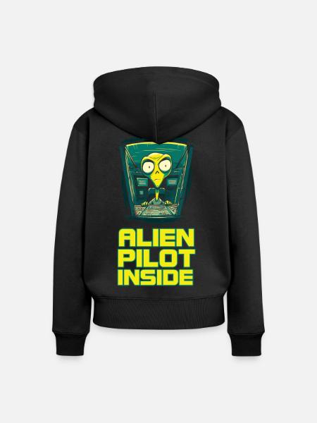 Alien on Board - Frauen Premium Bio Zip Hoodie - Schwarz