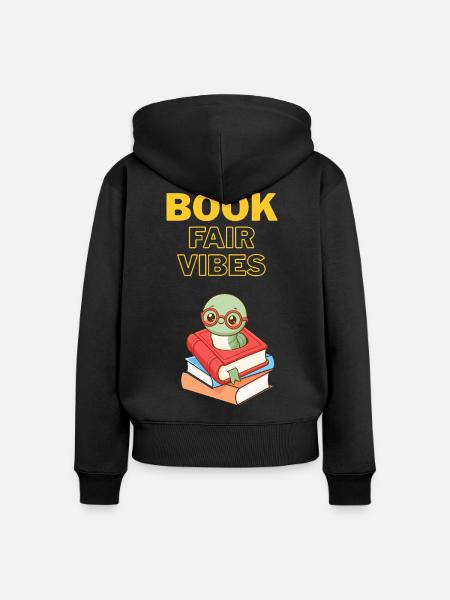 Buchmesse-Vibes Bücherwurm - Frauen Premium Bio Zip Hoodie - Schwarz