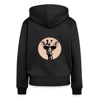Giraffe mit Brille - Frauen Premium Bio Zip Hoodie - Schwarz - Hinten - Julia (174cm)