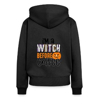 Ich bin eine Hexe vor dem Kaffee - Frauen Premium Bio Zip Hoodie - Schwarz - Hinten - Julia (174cm)