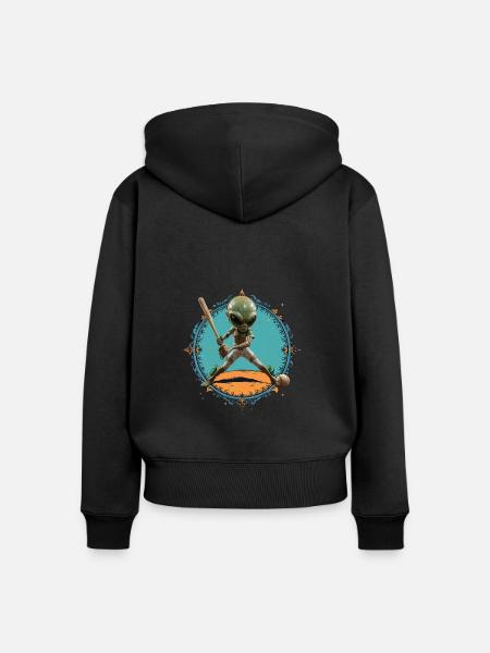 ET im Baseball - Frauen Premium Bio Zip Hoodie - Schwarz