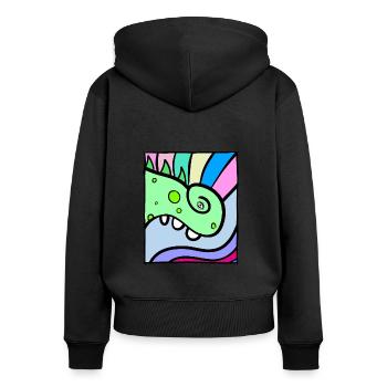 Chamäleon im Farbkasten abstrakt Phantasie - Frauen Premium Bio Zip Hoodie - Schwarz - Hinten - Julia (174cm)