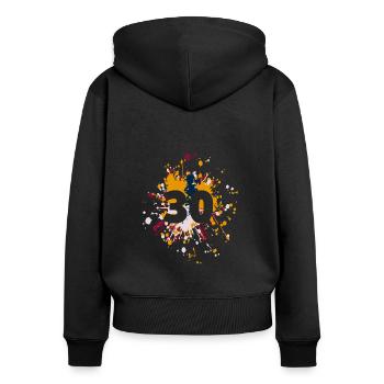 Nombre 30e couleur Splash - Sweat à capuche zippé Premium bio Femme - noir - Dos - Julia (174cm)