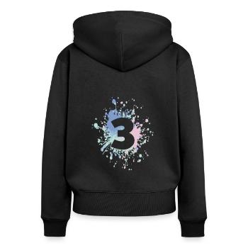 Numéro 3e couleur Splash - Sweat à capuche zippé Premium bio Femme - noir - Dos - Julia (174cm)