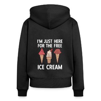 Ich Bin Nur Wegen Des Kostenlosen Eises Hier - Frauen Premium Bio Zip Hoodie - Schwarz - Hinten - Julia (174cm)
