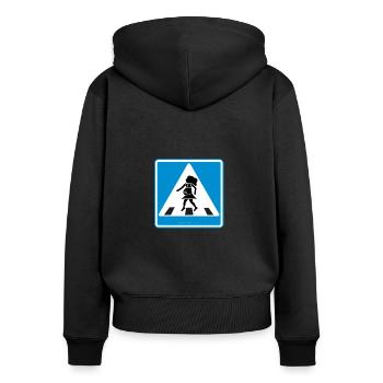 Verkehrszeichendesign: Schwangerschaftsmitteilung - Frauen Premium Bio Zip Hoodie - Schwarz - Hinten - Julia (174cm)