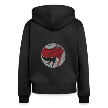 antifa antifaschistische aktion - Frauen Premium Bio Zip Hoodie - Schwarz - Hinten - Julia (174cm)