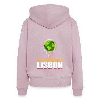 Joyable Lissabon Angenehmer Tourismus Zitat - Frauen Premium Bio Zip Hoodie - Altrosa - Hinten - Julia (174cm)