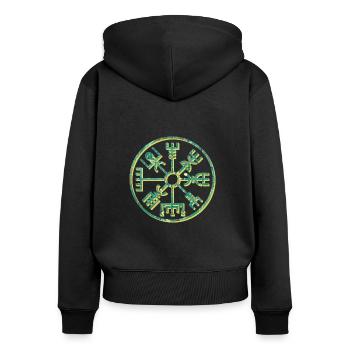 vegvisir e 71 - Frauen Premium Bio Zip Hoodie - Schwarz - Hinten - Julia (174cm)