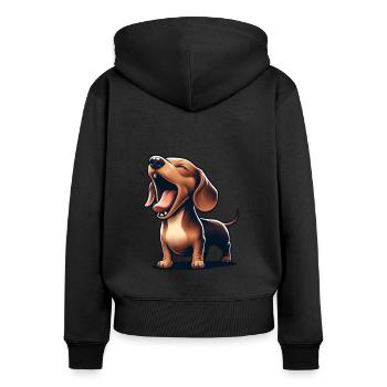 Le chien de chasse teckel rugit comme un chien lion - Sweat à capuche zippé Premium bio Femme - noir - Dos - Julia (174cm)