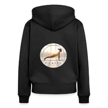 Respiration et flux – Pilates et équilibre - Sweat à capuche zippé Premium bio Femme - noir - Dos - Julia (174cm)