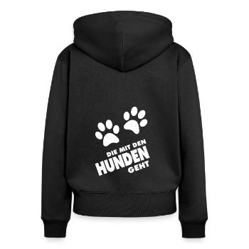 Die mit den Hunden Geht - Frauen Premium Bio Zip Hoodie - Schwarz - Hinten - Julia (174cm)