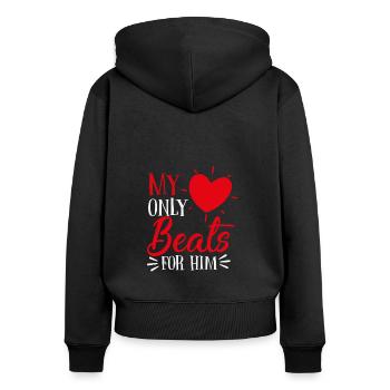 Mein Herz schlägt nur für ihn - Frauen Premium Bio Zip Hoodie - Schwarz - Hinten - Julia (174cm)