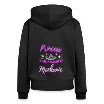 cadeau mécanicien - Sweat à capuche zippé Premium bio Femme - noir - Dos - Julia (174cm)