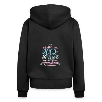 Fait En 2002, 16 ans shirt impressionnant anniversaire - Sweat à capuche zippé Premium bio Femme - noir - Dos - Julia (174cm)