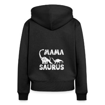 Mama Saurus v3 - Frauen Premium Bio Zip Hoodie - Schwarz - Hinten - Julia (174cm)
