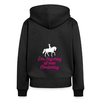 Hufschlag ist mein Herzschlag - Pferde Shirt - Frauen Premium Bio Zip Hoodie - Schwarz - Hinten - Julia (174cm)