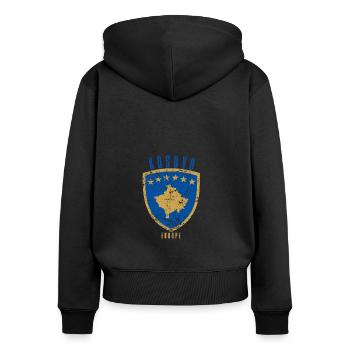 Kosovo Wappen shirt geschenk für mann und Frau - Frauen Premium Bio Zip Hoodie - Schwarz - Hinten - Julia (174cm)