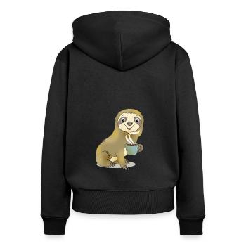 Faultier mit Kaffee Geschenk Cartoon Kawaii - Frauen Premium Bio Zip Hoodie - Schwarz - Hinten - Julia (174cm)