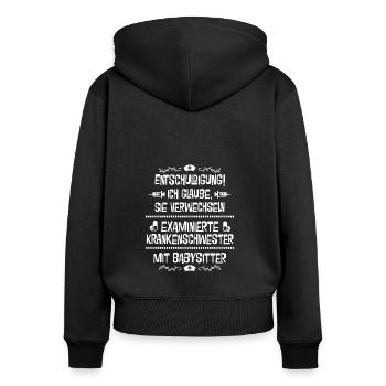 Krankenschwestern sind keine Babysitter - Geschenk - Frauen Premium Bio Zip Hoodie - Schwarz - Hinten - Julia (174cm)