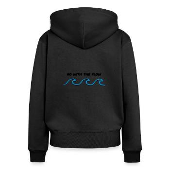 go with the flow - Frauen Premium Bio Zip Hoodie - Schwarz - Hinten - Julia (174cm)