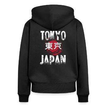Tokyo, Japon - Sweat à capuche zippé Premium bio Femme - noir - Dos - Julia (174cm)
