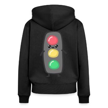 Ampel - Frauen Premium Bio Zip Hoodie - Schwarz - Hinten - Julia (174cm)
