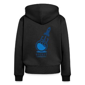 Rocket Labor - Frauen Premium Bio Zip Hoodie - Schwarz - Hinten - Julia (174cm)