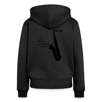 Saxofon - Frauen Premium Bio Zip Hoodie - Schwarz - Hinten - Julia (174cm)
