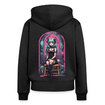 Pastel Goth Anime Kawaii E-Girl Style urbain - Sweat à capuche zippé Premium bio Femme - noir - Dos - Julia (174cm)
