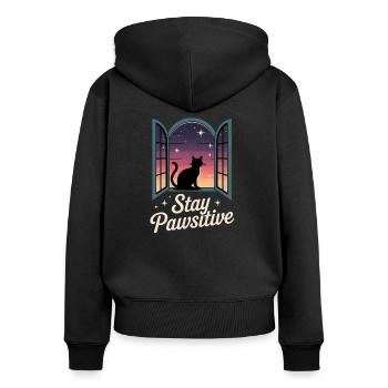 Stay pawsitive - Schwarze Katze am Fenster - Frauen Premium Bio Zip Hoodie - Schwarz - Hinten - Julia (174cm)