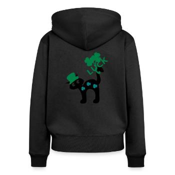 Luck kitty cat St.Patty Tag - Frauen Premium Bio Zip Hoodie - Schwarz - Hinten - Julia (174cm)