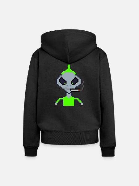 Pixel Alien "Smoking Iro" - Frauen Premium Bio Zip Hoodie - Schwarz