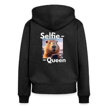 Capybara Selfie Queen - Sweat à capuche zippé Premium bio Femme - noir - Dos - Julia (174cm)