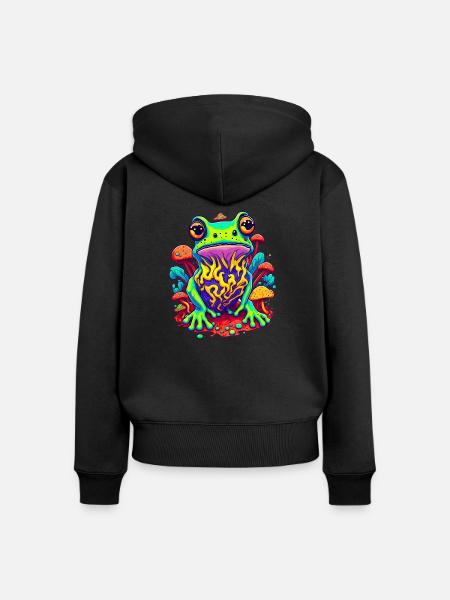 Trippy Frog 02 - Frauen Premium Bio Zip Hoodie - Schwarz