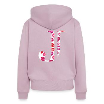 Lettre j bisous - Sweat à capuche zippé Premium bio Femme - rose poudré - Dos - Julia (174cm)