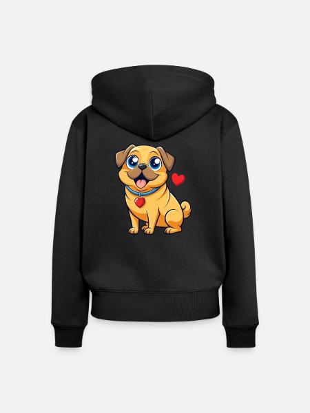 Liebevolle Puggle Digitale Kunst - Frauen Premium Bio Zip Hoodie - Schwarz