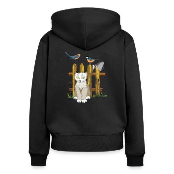 Katze - Frauen Premium Bio Zip Hoodie - Schwarz - Hinten - Julia (174cm)