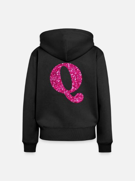Buchstabe q rosa Glitzer - Frauen Premium Bio Zip Hoodie - Schwarz
