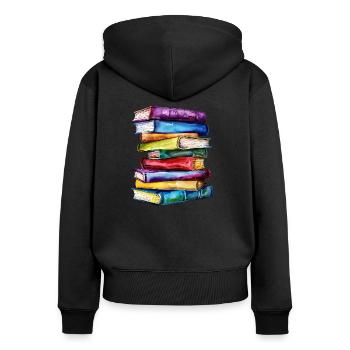 Die Kraft der Bücher - Frauen Premium Bio Zip Hoodie - Schwarz - Hinten - Julia (174cm)