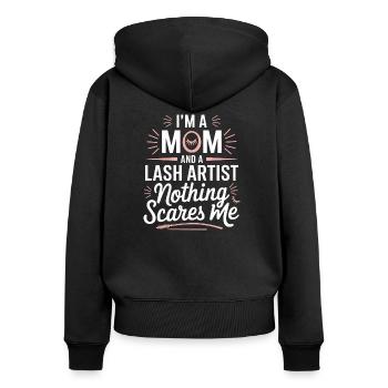 Entre famille et art des cils - Sweat à capuche zippé Premium bio Femme - noir - Dos - Julia (174cm)
