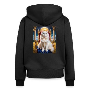 Cat - Frauen Premium Bio Zip Hoodie - Schwarz - Hinten - Julia (174cm)