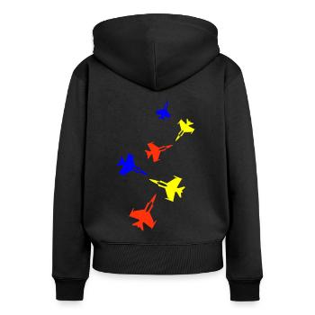 Symbole de jet d’avion - Sweat à capuche zippé Premium bio Femme - noir - Dos - Julia (174cm)