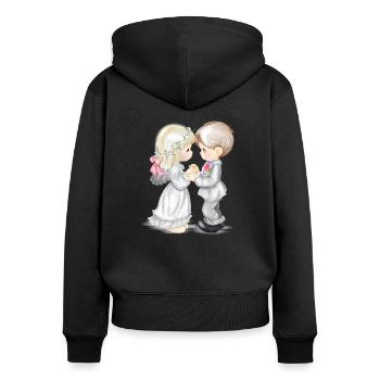 Ehe - Frauen Premium Bio Zip Hoodie - Schwarz - Hinten - Julia (174cm)