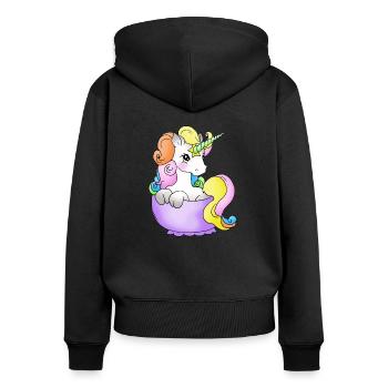 Einhorn in der Tasse - Frauen Premium Bio Zip Hoodie - Schwarz - Hinten - Julia (174cm)