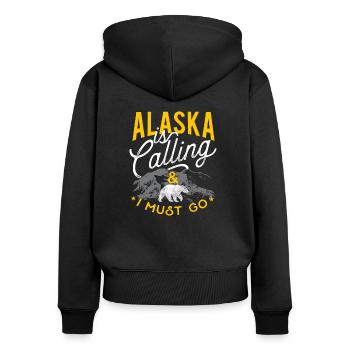 Alaska is Calling I must go - USA Urlaub - Frauen Premium Bio Zip Hoodie - Schwarz - Hinten - Julia (174cm)