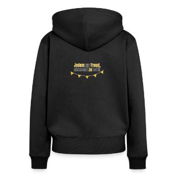 Tout le monde à la joie, personne à nuire! - Sweat à capuche zippé Premium bio Femme - noir - Dos - Julia (174cm)
