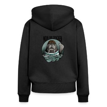 Moin ihr Spacken Walross Robbe Norddeutsch - Frauen Premium Bio Zip Hoodie - Schwarz - Hinten - Julia (174cm)